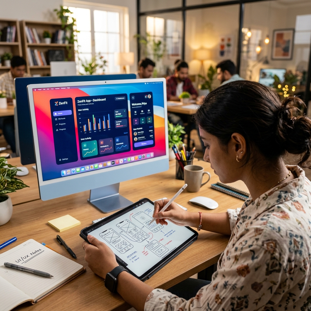 Falfox designer creating mobile and desktop website wireframes in Chennai