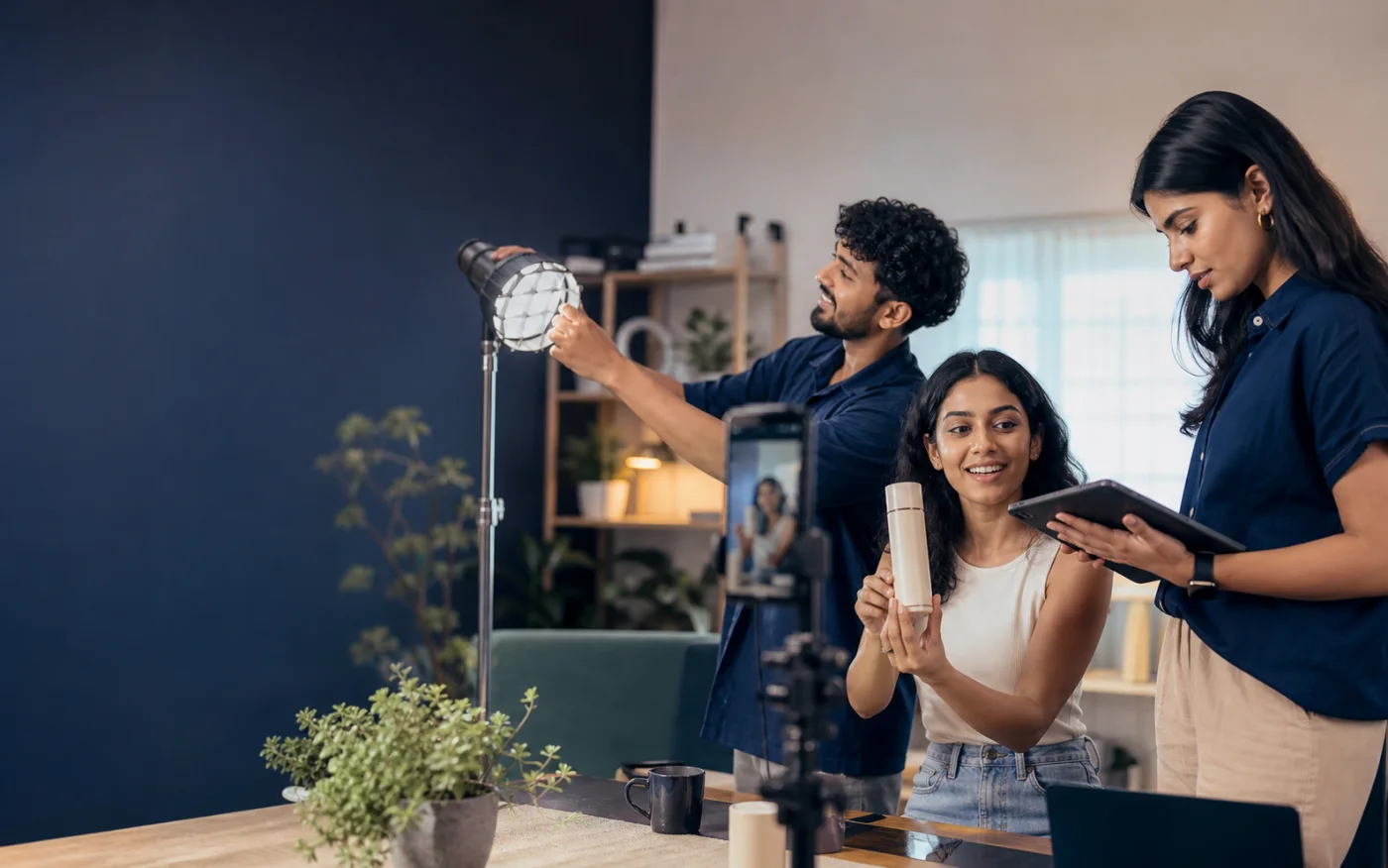 Indian creator team producing a product video in a studio